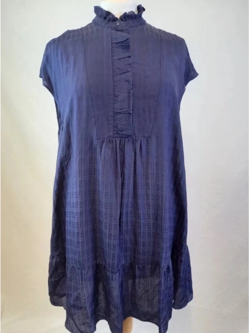 & Other Stories Navy Ruffle-Trim Swing Mini Dress - Excellent condition Size 4
